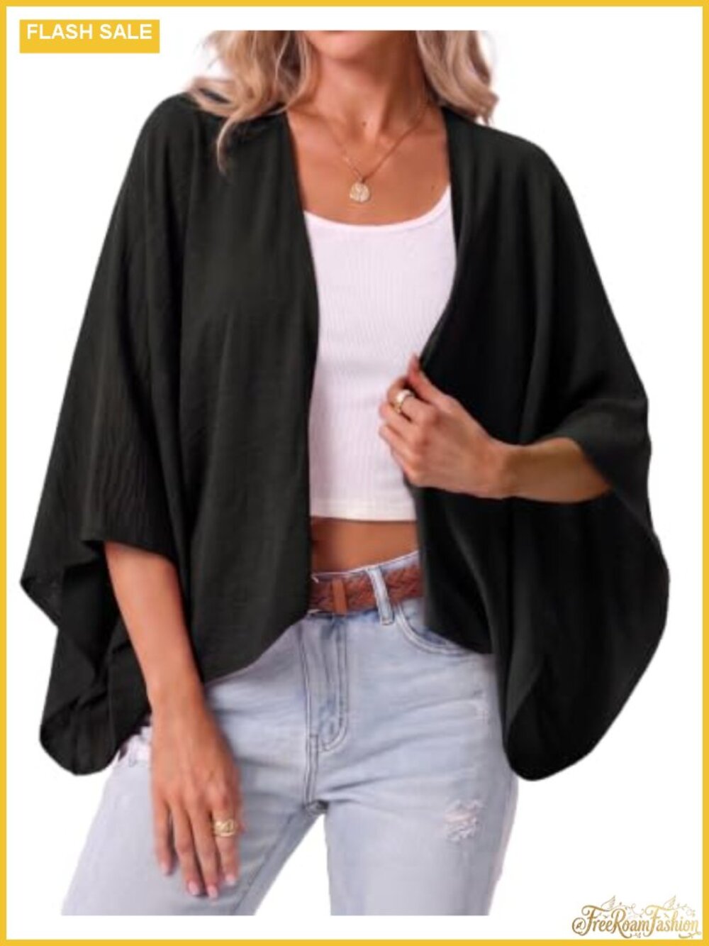 Women's Lightweight Cropped Kimono Cardigan Open Front Summer